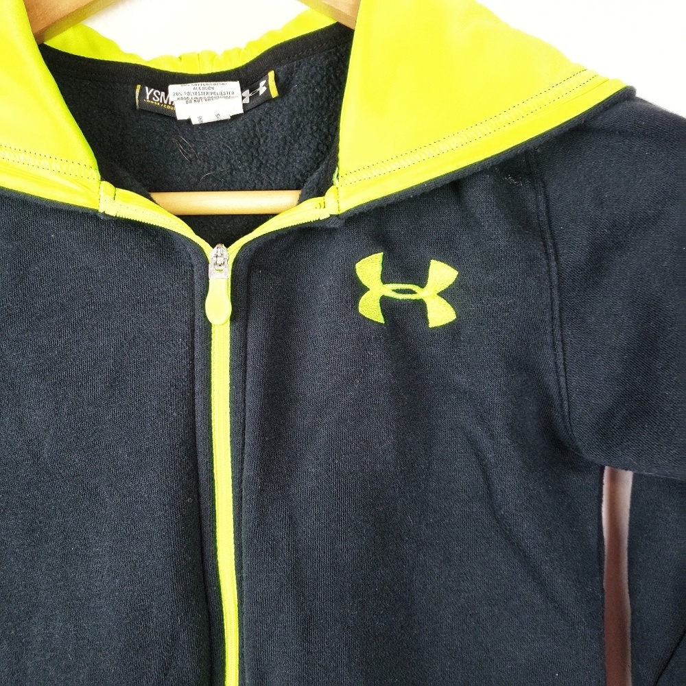 Under Armour | Black Neon Zip Hoodie Boys Small - Picture 2 of 4
